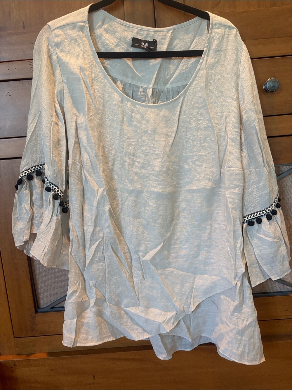 AGB Cream Boho Tunic with Pom Trim Sleeves